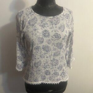 Papermoon Blue/Lavendar/White Floral crochet lace on sleeves & hem, size S